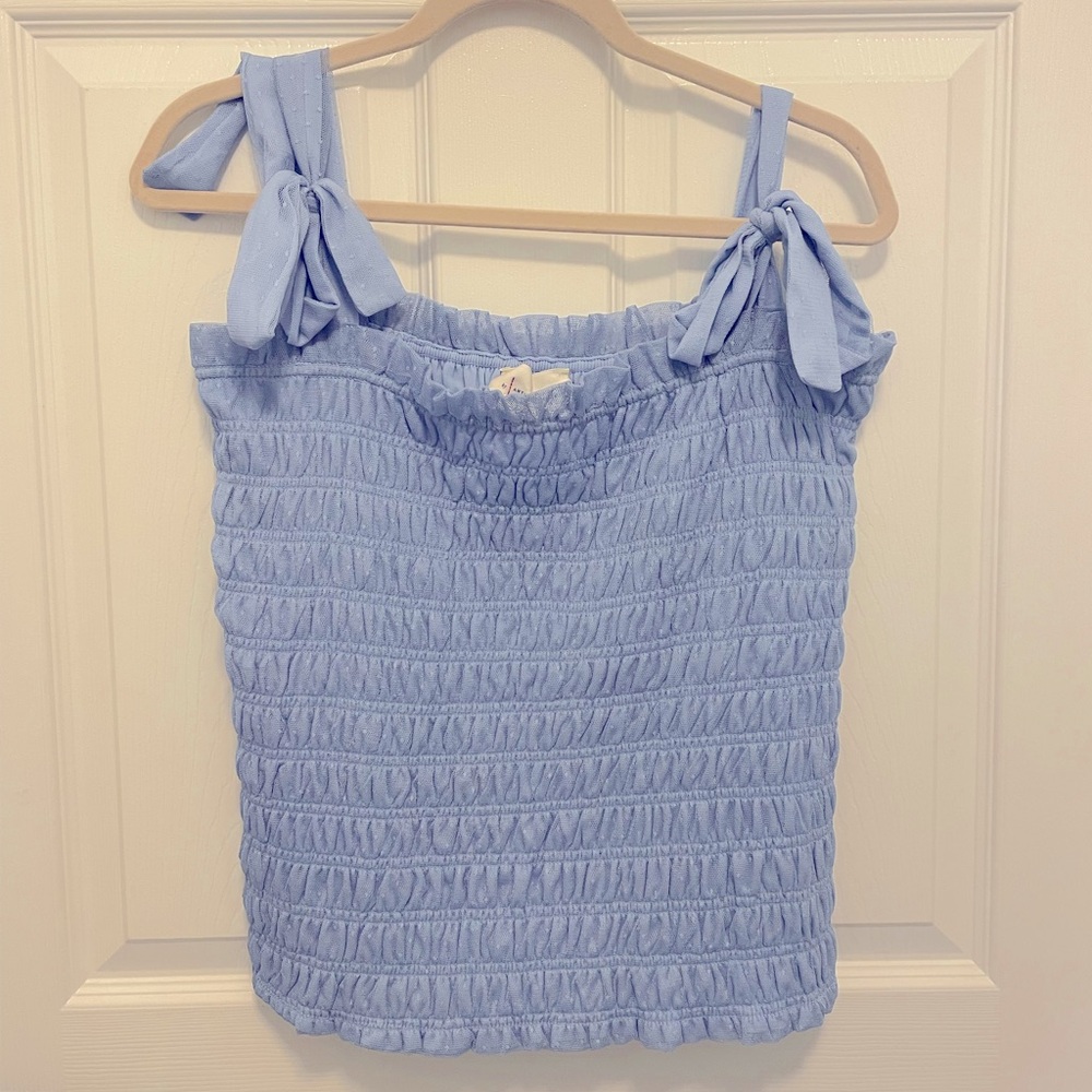 Anthropologie Ruffle Baby Blue Tank Size L